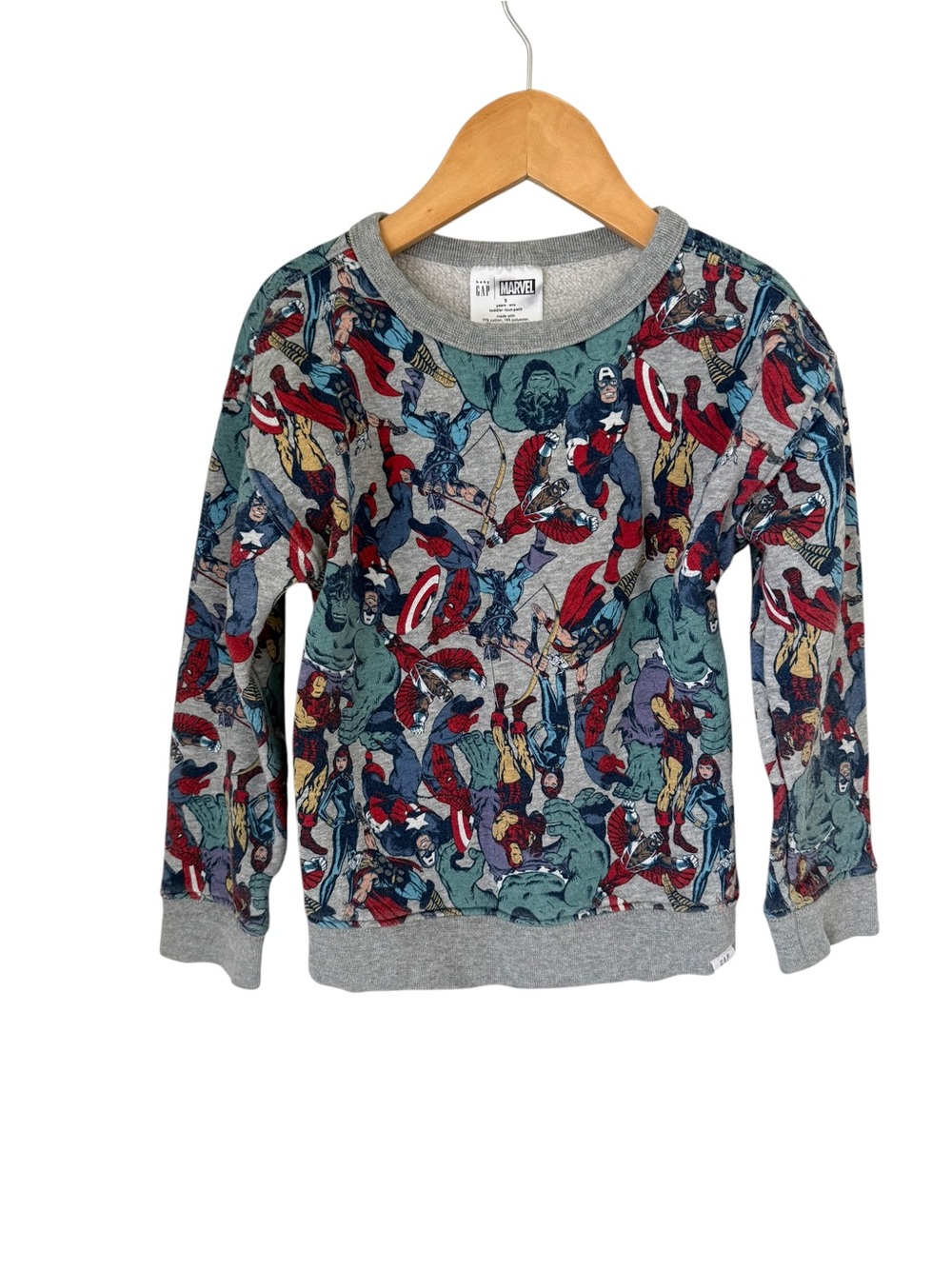 GAP Kids Grey Marvel Superhero Allover Print Sweatshirt 5T